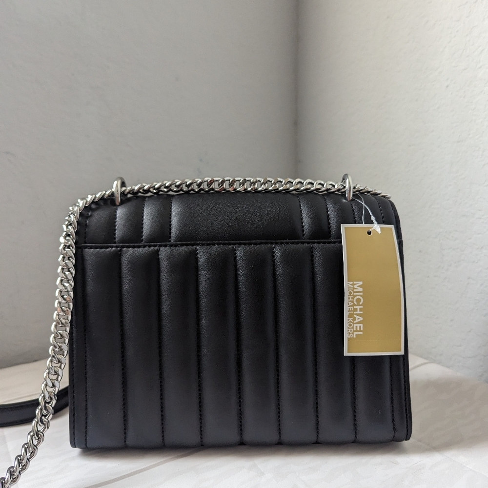 NWT Michael Kors Whitney Medium Quilted Shoulder Bag Crossbody In Black/… - Picture 4 of 5